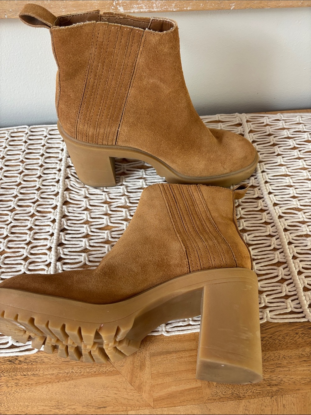 Suede Lug Heel Chelsea Ankle Boots - Tan
